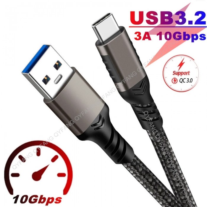 USB3.1 Gen2 10Gbps Cable USB A to USB C Cable 3A 60W QC3.0 Fast Charging for Samsung NVMe Hard Disk External Android Auto Cable-8126036