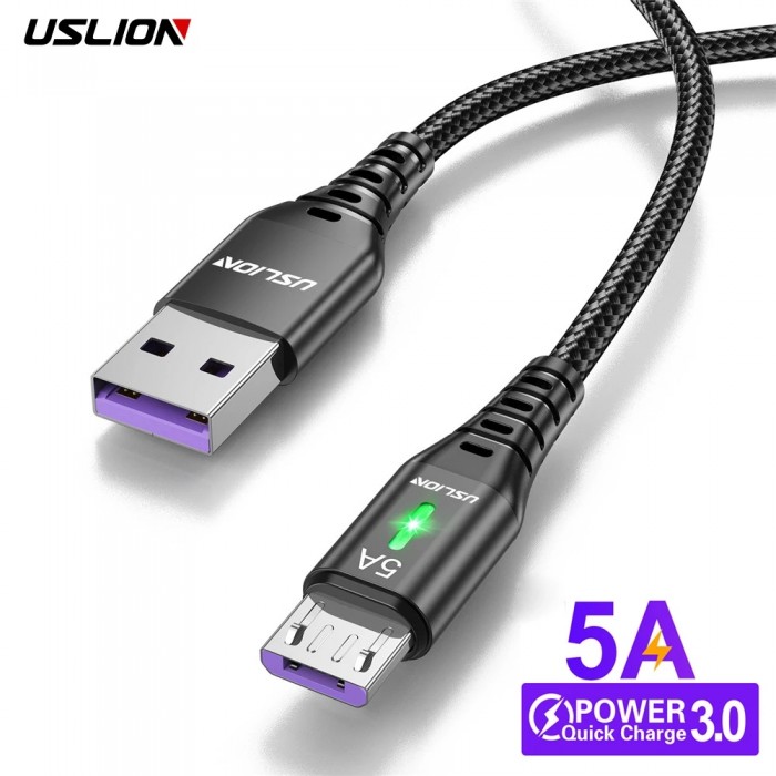 USLION 5A Micro USB Cable Fast Charging Mobile Phone Micro USB Wire cord For Xiaomi Android LED Lighting USB Charger Data Cable-9876997