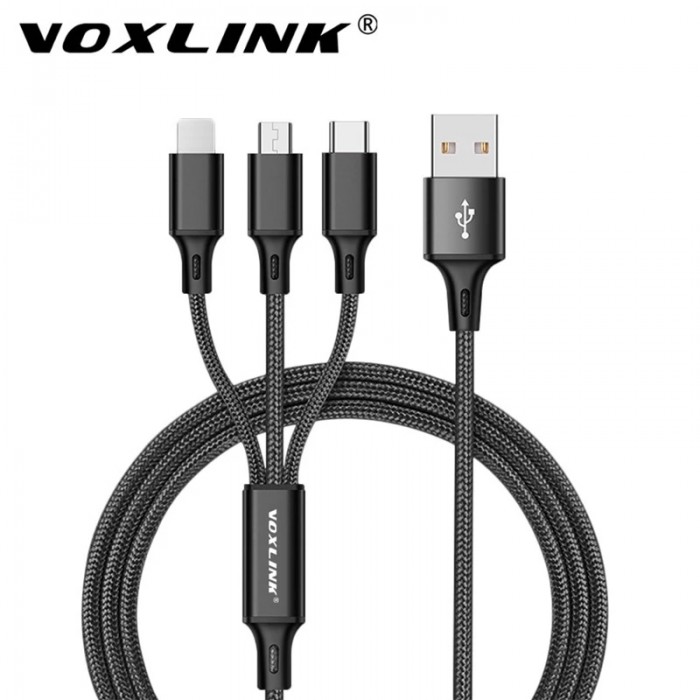 VOXLINK 3 in 1 USB Cable For iPhone XS Max XR X 8 7 Charging Charger Micro USB Cable For Android USB Type C Mobile Phone Cables-483564