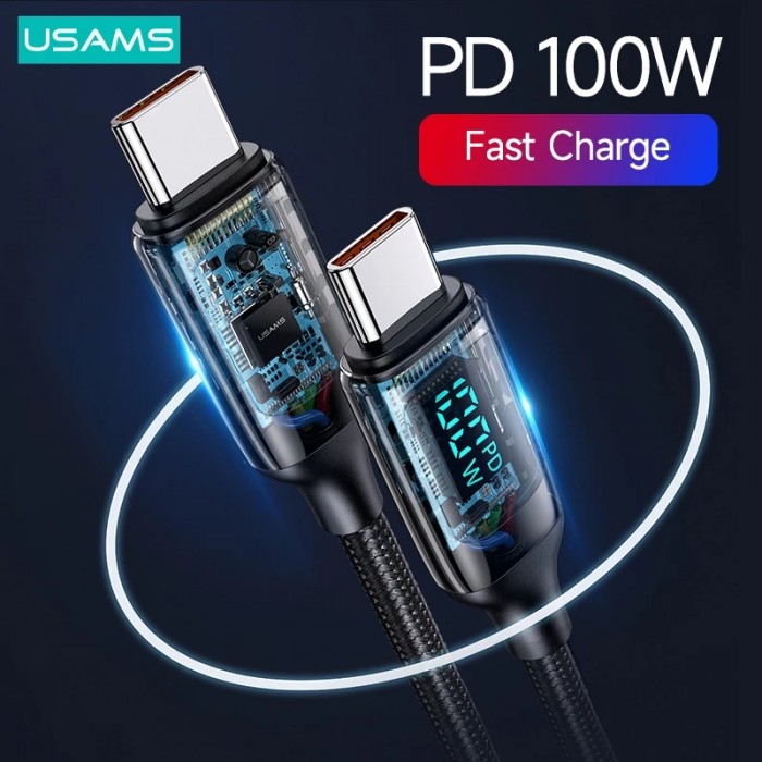 USAMS U78 PD 100W Digital Display Cable For Macbook iPad Air Pro Type C Fast Charging Data Cable For Huawei Xiaomi Samsung OPPO-9049162